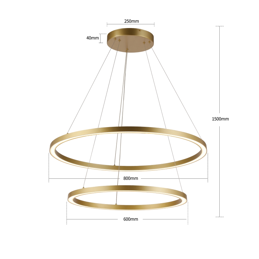 Brilagi - LED luster s mogućnošću prigušivanja na sajli PORTOFINO LED/98W/230V 3000-6000K Ø 80 cm zlatna + daljinski upravljač