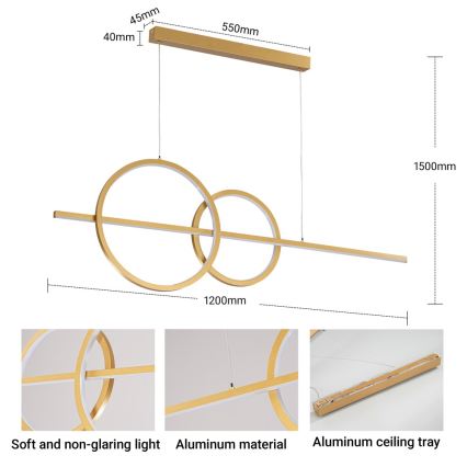 BRILAGI - LED luster na sajli s mogućnošću prigušivanja SIGNATURE LED/53W/230V 3000-6000K 120 cm zlatna + daljinski upravljač