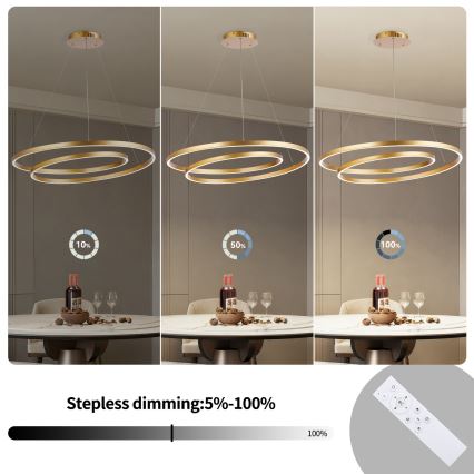 Brilagi - LED luster s mogućnošću prigušivanja na sajli TWISTER LED/105W/230V 3000-6000K Ø 100 cm zlatni + daljinski upravljač