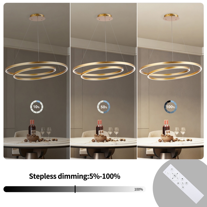 Brilagi - LED luster s mogućnošću prigušivanja na sajli TWISTER LED/105W/230V 3000-6000K Ø 100 cm zlatni + daljinski upravljač