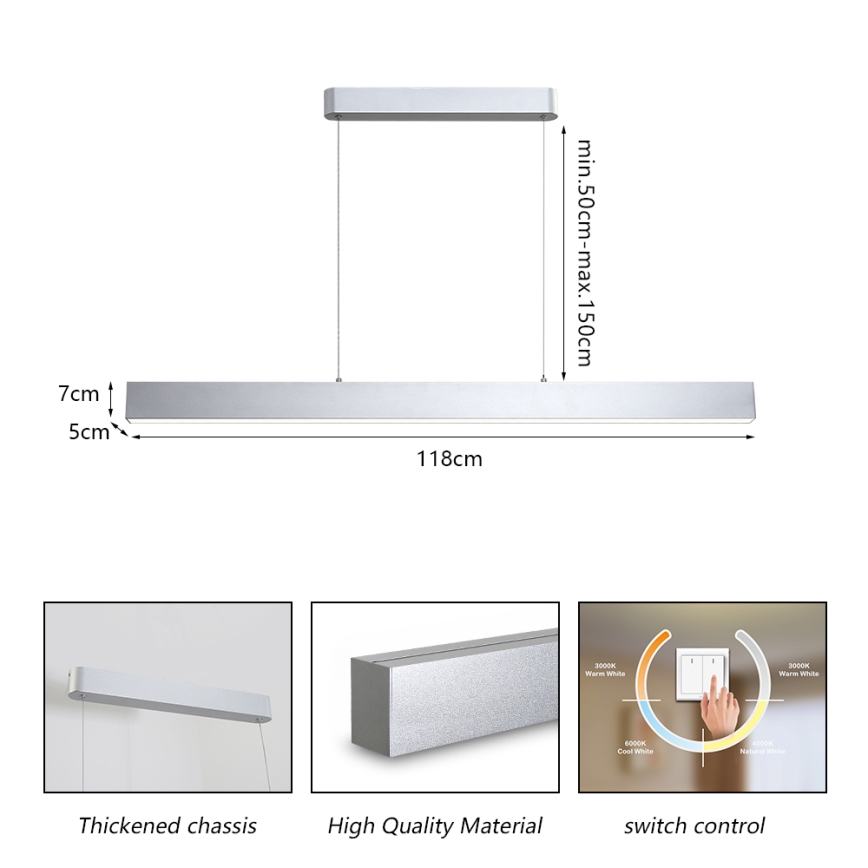 Brilagi - LED Luster na sajli SLEEKLINE LED/40W/230V 3000/4500/6000K srebrna