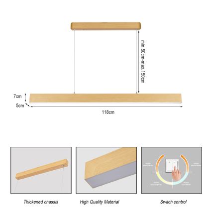 Brilagi - LED luster na sajli SLEEKLINE LED/40W/230V 3000/4500/6000K u dekoru hrasta