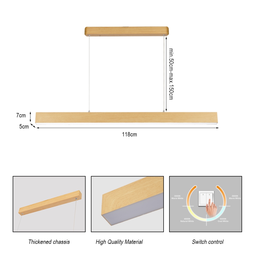 Brilagi - LED luster na sajli SLEEKLINE LED/40W/230V 3000/4500/6000K u dekoru hrasta