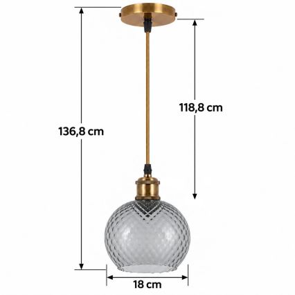 BRILAGI - LED luster na kabelu RETRO GLASS 1xE27/60W/230V Ø 18 cm zlatna/zadimljena siva