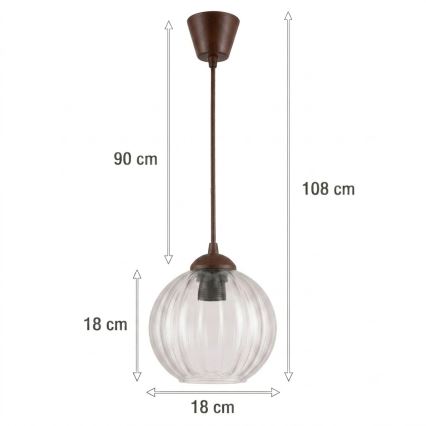 BRILAGI - LED luster na užetu RETRO GLASS 1xE27/60W/230V promjer 18 cm smeđa/prozirna