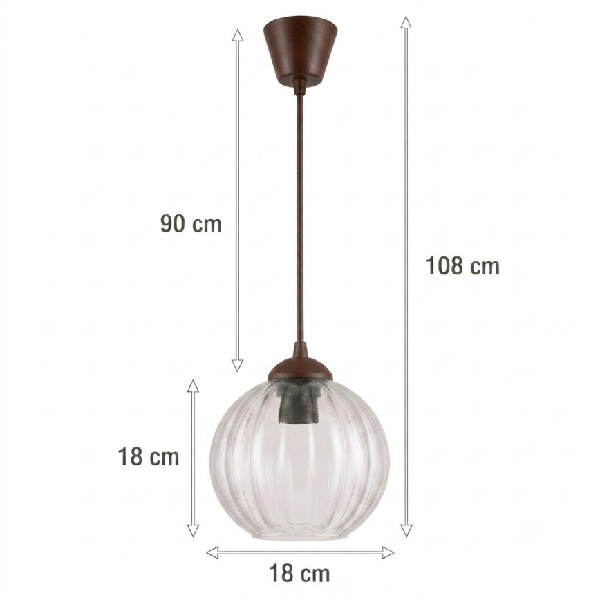 BRILAGI - LED luster na užetu RETRO GLASS 1xE27/60W/230V promjer 18 cm smeđa/prozirna