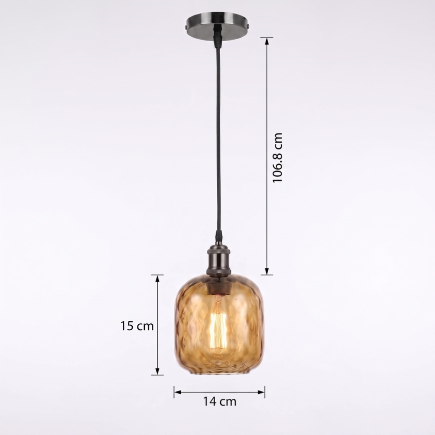 BRILAGI - LED luster na sajli RETRO GLASS 1xE27/60W/230V Ø 14 cm crna/dimno-smeđa