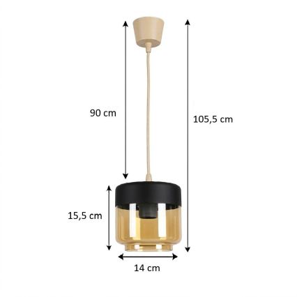 Brilagi - LED luster RETRO STAKLO 1xE27/60W/230V Ø 14 cm bež/zadimljeno bež/crna