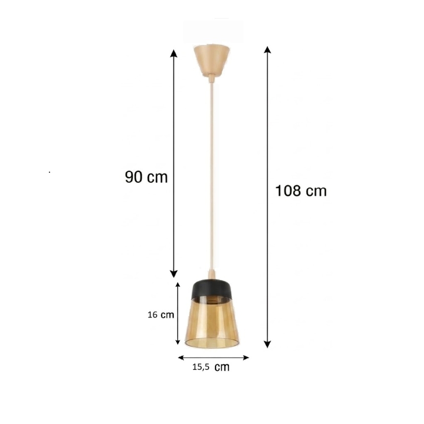 Brilagi - LED luster na sajli RETRO GLASS 1xE27/60W/230V Ø 15,5 cm bež/dimno bež/crno