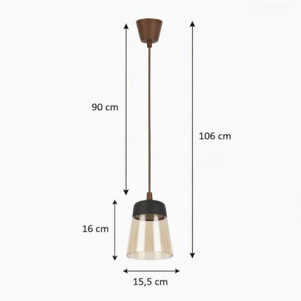 Brilagi - LED luster na sajli RETRO GLASS 1xE27/60W/230V Ø 15,5 cm smeđa/dimljeno bež/crna