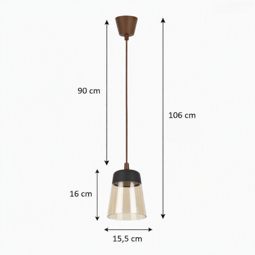 Brilagi - LED luster na sajli RETRO GLASS 1xE27/60W/230V Ø 15,5 cm smeđa/dimljeno bež/crna