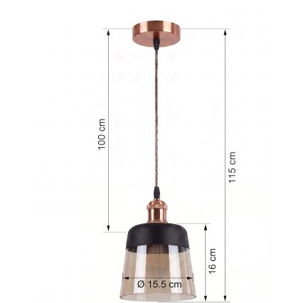 Brilagi - LED luster na sajli RETRO GLASS 1xE27/60W/230V Ø 15,5 cm bakrena/zadimljeno bež/crna