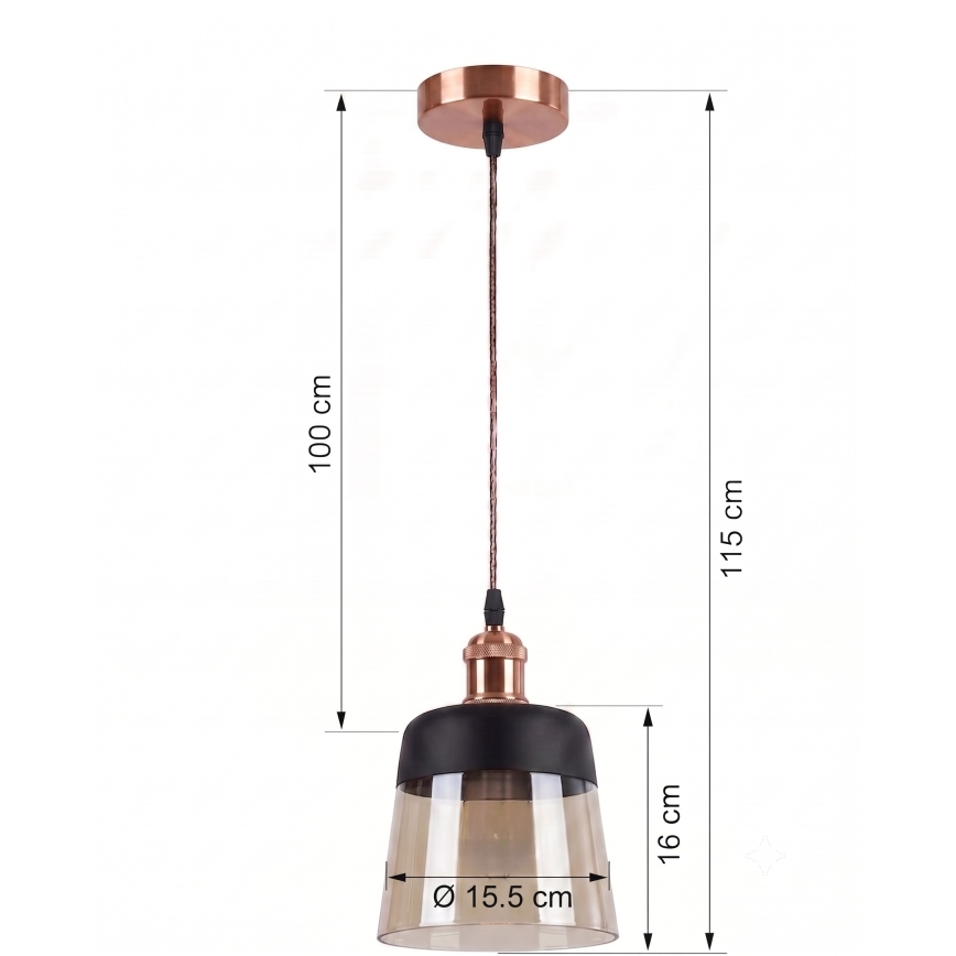 Brilagi - LED luster na sajli RETRO GLASS 1xE27/60W/230V Ø 15,5 cm bakrena/zadimljeno bež/crna
