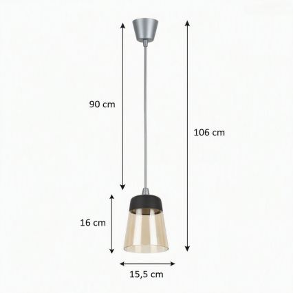 Brilagi - LED luster na sajli RETRO GLASS 1xE27/60W/230V Ø 15,5 cm srebrna/zadimljeno bež/crna