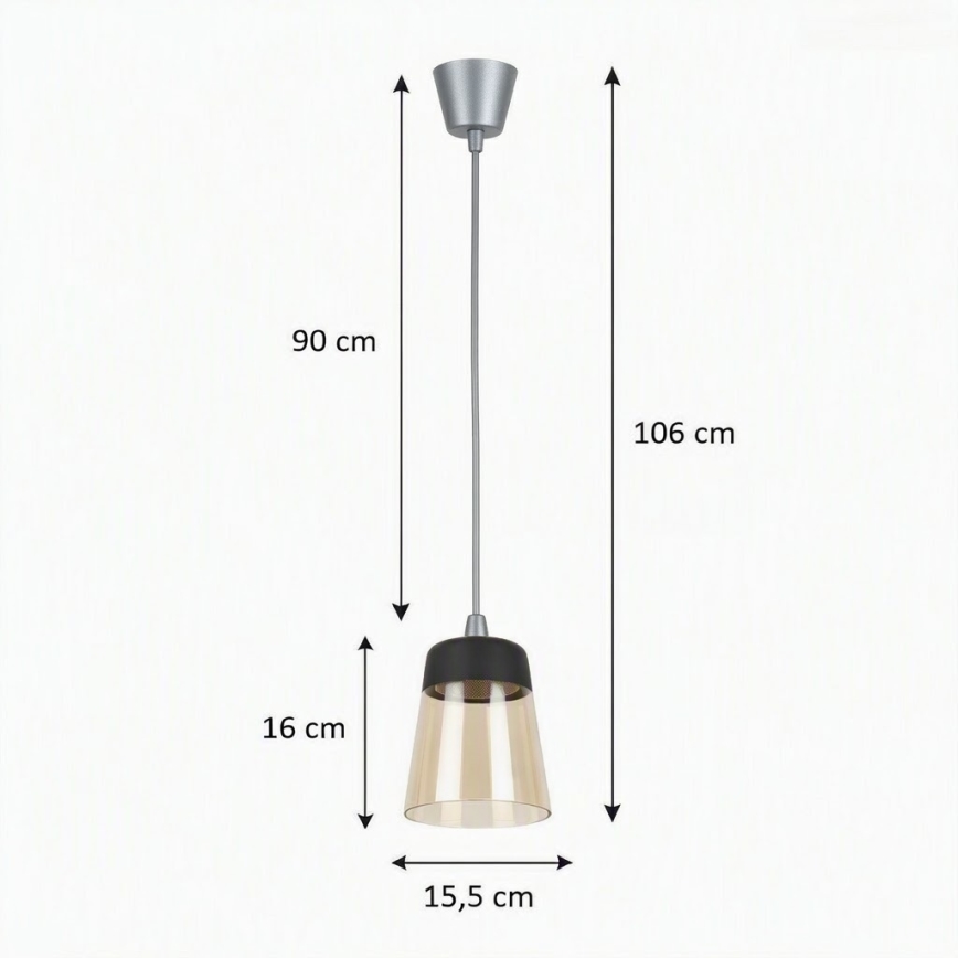 Brilagi - LED luster na sajli RETRO GLASS 1xE27/60W/230V Ø 15,5 cm srebrna/zadimljeno bež/crna