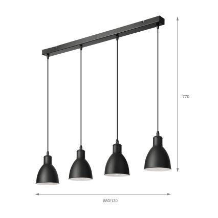 Brilagi - LED luster RIDDY, viseći na sajli, 4xE27/60W/230V, crni