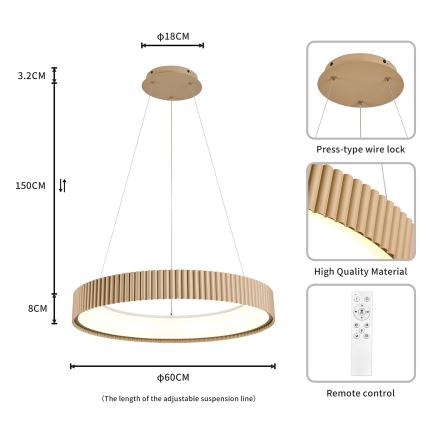 Brilagi - LED prigušivi viseći luster na sajli FALCON MODERN LED/54W/230V 3000-6500K Ø 60 cm bež + daljinski upravljač