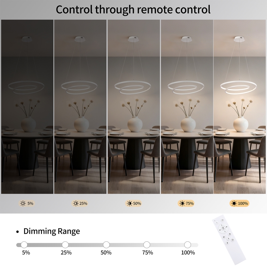 Brilagi - LED luster s prigušivanjem na sajli TWISTER LED/48W/230V 3000-6000K pr. 50 cm bijela + daljinski upravljač