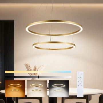 Brilagi - LED luster s mogućnošću prigušivanja na sajli PORTOFINO LED/98W/230V 3000-6000K Ø 80 cm zlatni + daljinski upravljač
