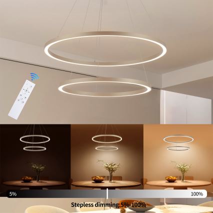Brilagi - LED luster na sajli PORTOFINO s mogućnošću prigušivanja LED/98W/230V 3000-6000K promjer 80 cm bež + daljinski upravljač