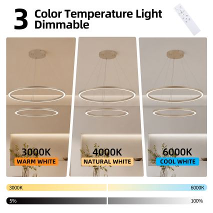 Brilagi - LED luster na sajli PORTOFINO s mogućnošću prigušivanja LED/98W/230V 3000-6000K promjer 80 cm bež + daljinski upravljač