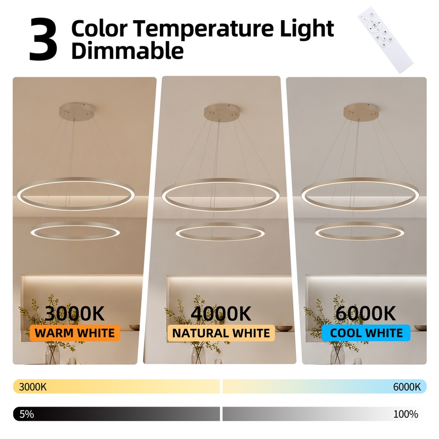 Brilagi - LED luster na sajli PORTOFINO s mogućnošću prigušivanja LED/98W/230V 3000-6000K promjer 80 cm bež + daljinski upravljač