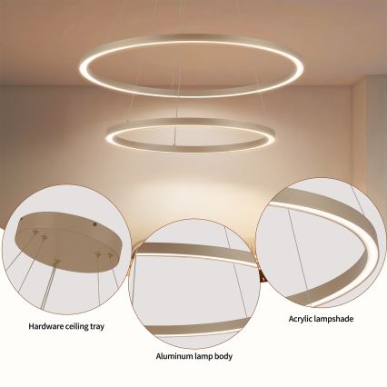 Brilagi - LED luster na sajli PORTOFINO s mogućnošću prigušivanja LED/98W/230V 3000-6000K promjer 80 cm bež + daljinski upravljač