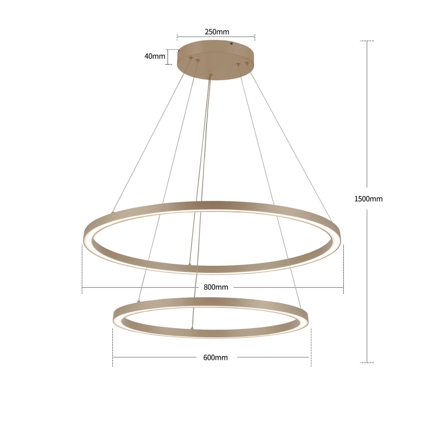 Brilagi - LED luster na sajli PORTOFINO s mogućnošću prigušivanja LED/98W/230V 3000-6000K promjer 80 cm bež + daljinski upravljač