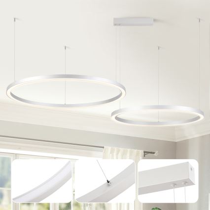Brilagi - LED luster s mogućnošću prigušenja na sajli PORTOFINO LED/98W/230V 3000-6000K srebrni + s daljinskim upravljačem