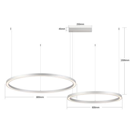 Brilagi - LED luster s mogućnošću prigušenja na sajli PORTOFINO LED/98W/230V 3000-6000K srebrni + s daljinskim upravljačem