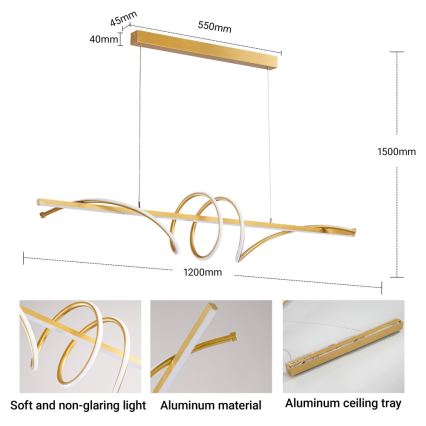 BRILAGI - LED luster s mogućnošću prigušivanja na sajli SIGNATURE LED/50W/230V 3000-6000K 120 cm zlatna + daljinsko upravljanje