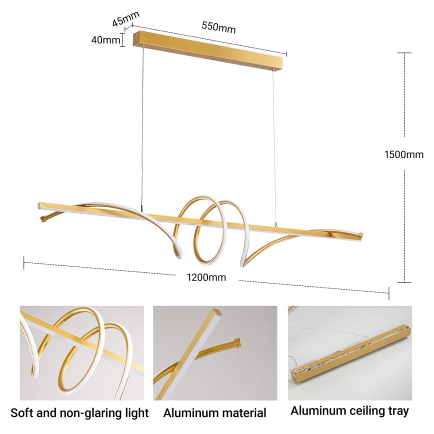 BRILAGI - LED luster s mogućnošću prigušivanja na sajli SIGNATURE LED/50W/230V 3000-6000K 120 cm zlatna + daljinsko upravljanje
