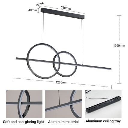BRILAGI - LED luster s mogućnošću prigušivanja na sajli SIGNATURE LED/53W/230V 3000-6000K 120 cm crna + daljinski upravljač