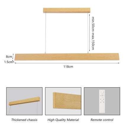 Brilagi - LED luster na sajli s mogućnošću prigušivanja SLIMLINE LED/40W/230V 3000-6000K dekor hrasta + daljinski upravljač