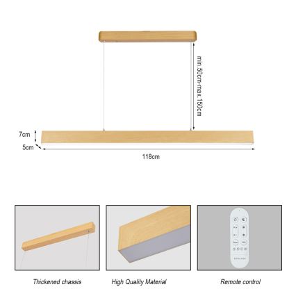 Brilagi - LED luster s mogućnošću prigušivanja SLEEKLINE SMART LED/40W/230V Wi-Fi Tuya dekor hrasta + daljinski upravljač