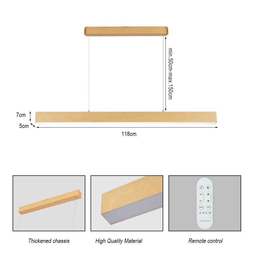 Brilagi - LED luster s mogućnošću prigušivanja SLEEKLINE SMART LED/40W/230V Wi-Fi Tuya dekor hrasta + daljinski upravljač