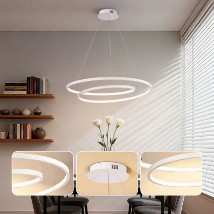 Brilagi - LED luster s prigušivanjem na sajli TWISTER LED/75W/230V 3000-6000K Ø 70 cm bijela + daljinski upravljač