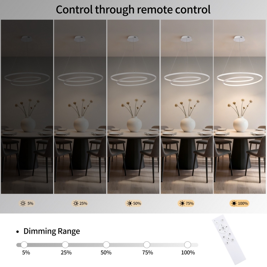 Brilagi - LED luster s prigušivanjem na sajli TWISTER LED/75W/230V 3000-6000K Ø 70 cm bijela + daljinski upravljač