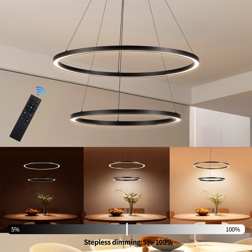 Brilagi - LED luster s mogućnošću prigušivanja na sajli PORTOFINO LED/98W/230V 3000-6000K Ø 80 cm crni + daljinski upravljač