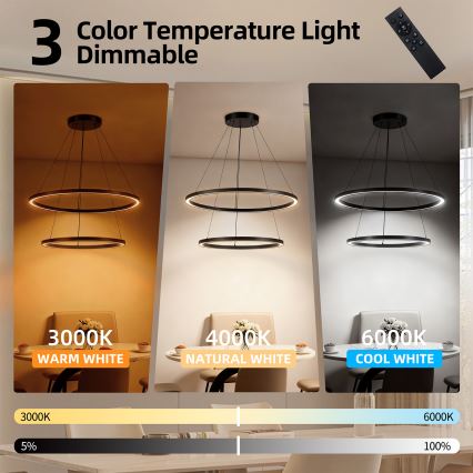Brilagi - LED luster s mogućnošću prigušivanja na sajli PORTOFINO LED/98W/230V 3000-6000K Ø 80 cm crni + daljinski upravljač