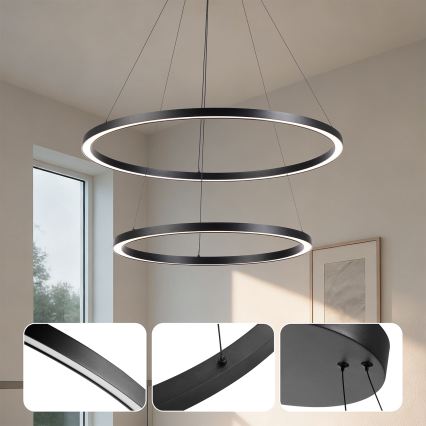 Brilagi - LED luster s mogućnošću prigušivanja na sajli PORTOFINO LED/98W/230V 3000-6000K Ø 80 cm crni + daljinski upravljač