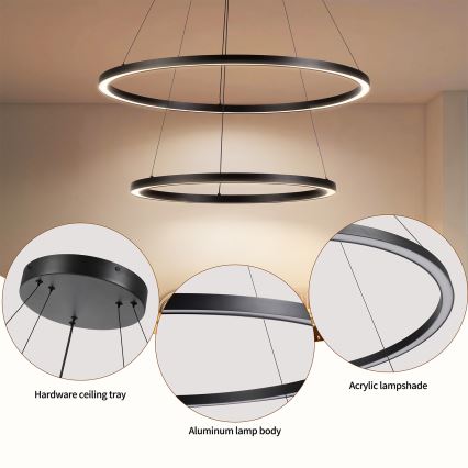 Brilagi - LED luster s mogućnošću prigušivanja na sajli PORTOFINO LED/98W/230V 3000-6000K Ø 80 cm crni + daljinski upravljač