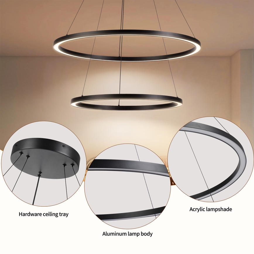 Brilagi - LED luster s mogućnošću prigušivanja na sajli PORTOFINO LED/98W/230V 3000-6000K Ø 80 cm crni + daljinski upravljač