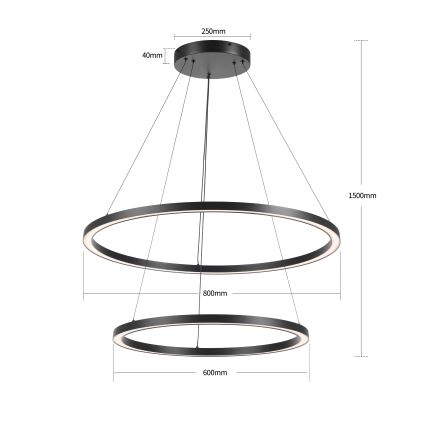 Brilagi - LED luster s mogućnošću prigušivanja na sajli PORTOFINO LED/98W/230V 3000-6000K Ø 80 cm crni + daljinski upravljač