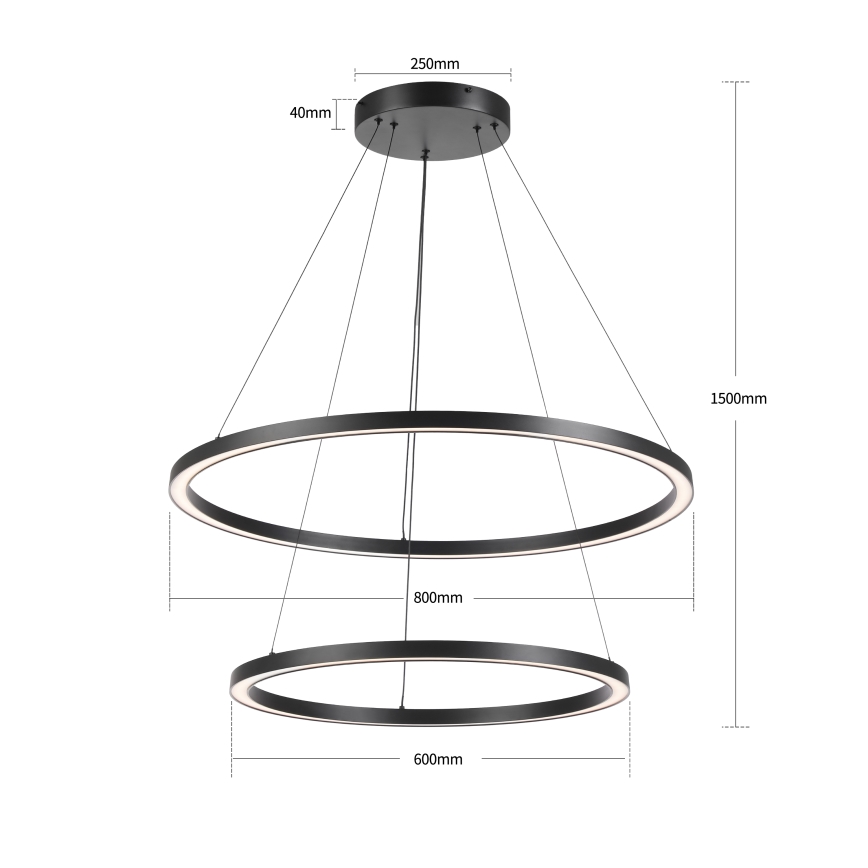 Brilagi - LED luster s mogućnošću prigušivanja na sajli PORTOFINO LED/98W/230V 3000-6000K Ø 80 cm crni + daljinski upravljač