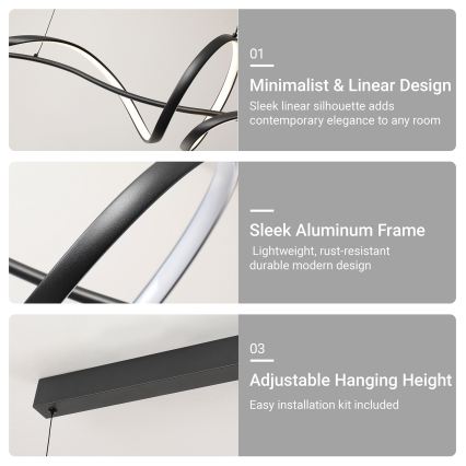 Brilagi - LED luster s mogućnošću prigušivanja na sajli SIGNATURE LED/55W/230V 3000-6000K 120x23 cm crna + daljinski upravljač