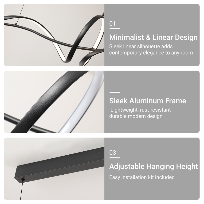 Brilagi - LED luster s mogućnošću prigušivanja na sajli SIGNATURE LED/55W/230V 3000-6000K 120x23 cm crna + daljinski upravljač