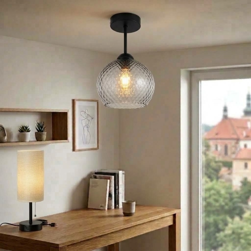 BRILAGI - LED nadgradni luster RETRO GLASS 1xE27/60W/230V Ø 18 cm crna/zadimljeno siva