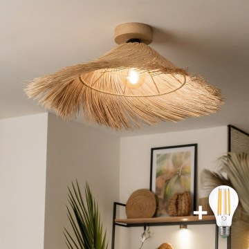 Brilagi - LED nadgradni luster CERIA BOHO 1xE27/40W/230V Ø 70 cm ratan/hrast