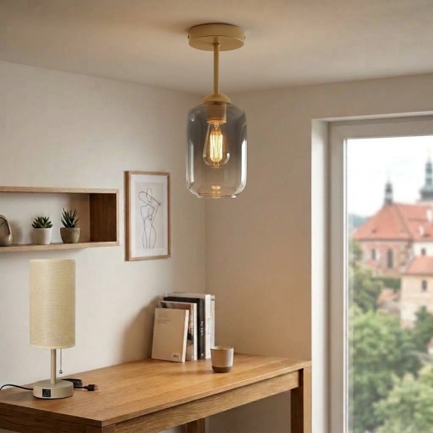 BRILAGI - LED plafonski luster RETRO GLASS 1xE27/60W/230V Ø 14 cm bež/dimna siva